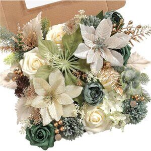 Christmas Artificial Flowers Greenery Combo Box Set Silk Flowers Fake Rose